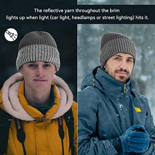 Achıou Kış Yansıtıcı Bere Şapka Erkekler Kadınlar için, sıcak Kaflı Kış örgü şapka Kap Koşu için Açık Spor Yüksek Görünürlük