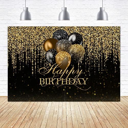 Aperturee 6x4ft Mutlu Doğum Günü Zemin Glitter Siyah ve Altın Bokeh Balonlar Altın Sparkle Pullu Noktalar Fotoğraf Arka Plan Yetişkin