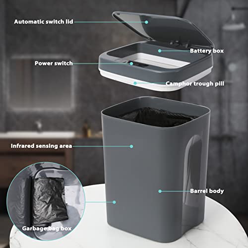 TİDYAVE Banyo çöp tenekesi-4 Galon Otomatik Mutfak çöp tenekesi kapaklı, Su Geçirmez İnce Fotoselli Banyo çöp tenekesi Kapaklı Banyo