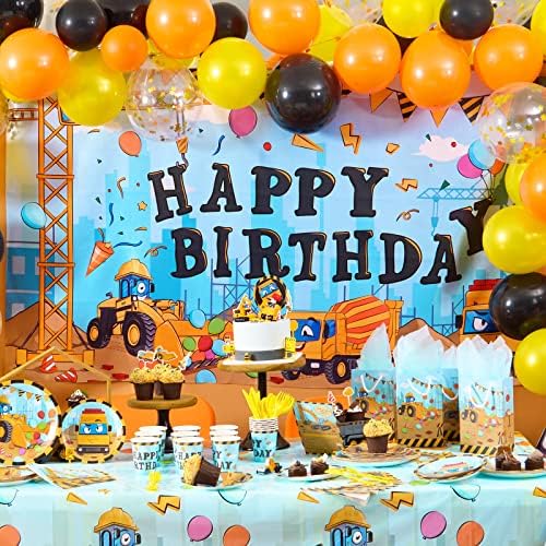 Inşaat Mutlu Doğum Günü Backdrop-Inşaat Parti Süslemeleri 73 x 43 Doğum Günü Afiş Çocuklar için Kamyon Temalı Parti Malzemeleri Fotoğraf
