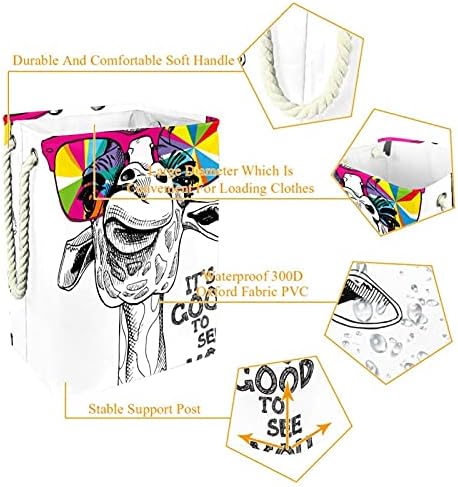 DEYYA Renkli Gözlüklü Komik Geyik Kulplu Çamaşır Sepeti Katlanabilir Çamaşır Sepeti Çıkarılabilir Braketli Dahili Astar Giyim Organizasyonu