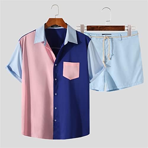 yok Yaz erkek Takım Elbise Patchwork Kısa Kollu Gömlek plaj şortu günlük giysi (Renk: A, Boyut: 3XLcode)