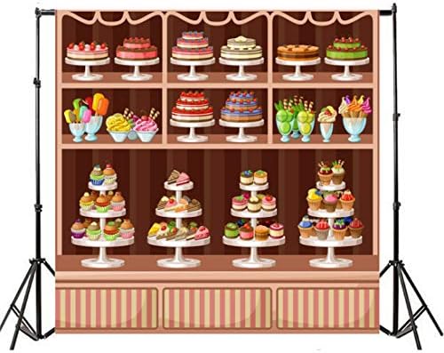 AOFOTO 8x8ft Kek Dükkanı Arka Plan Çocuklar Doğum Günü Partisi Kek Smash Zemin Ekmek Tatlılar Kek Bar Rafları Fotoğrafçılık için Arka