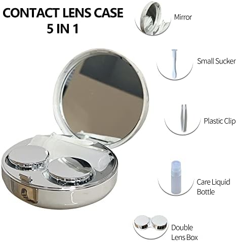 Kontakt Lens Çantası Kiti, Temizleyici Yıkayıcılı 5'i 1 Arada Taşınabilir Kontakt Kutusu, Aynalı Seyahat Lens Çantası Cımbız Sökücü