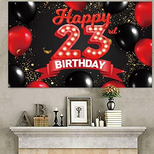 Mutlu 23rd Doğum Günü Kırmızı ve Siyah Afiş Zemin Süslemeleri Balonlar Tema Dekor Kızlar Kadınlar için Prenses 23 Yaşında Doğum Günü