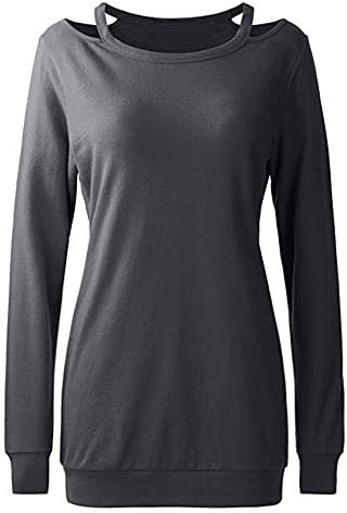 Kadınlar Katı Tops, Kulywon Kadınlar Uzun Kollu Strappy Soğuk Omuz Katı T-Shirt Bluzlar Tops (XL / ABD 10, Gri)