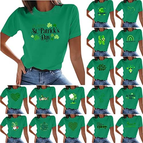 Kadın Aziz patrick Günü T Shirt Kısa Kollu Bluz Yeşil Temel Tees İrlanda Yonca Shamrock Baskılı Tunikler Tops