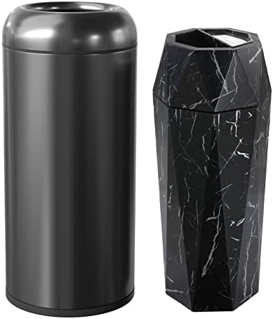 BEAMNOVA Bundle Siyah 15 x 31,5 inç + Siyah Ebru 12 * 28 inç Elmas Şeklinde Ticari Paslanmaz Çelik Çöp Tenekesi Kapaklı Çöp Kutusu